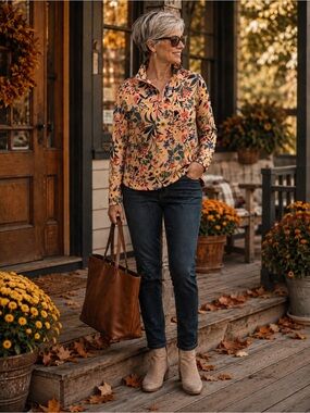 Vera Bradley Paradise Coral French Terry Quarter Zip Pullover Medium Floral